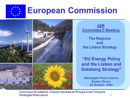 Commission Européenne - Direction Générale de lÉnergie et des Transports Mariàngels Pérez Latorre 1 European Commission AER Committee C Meeting EU Energy.
