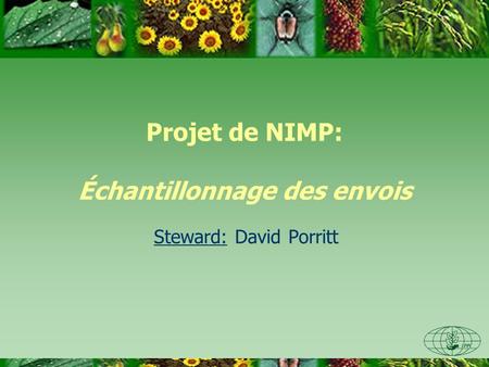 Projet de NIMP: Échantillonnage des envois Steward: David Porritt.