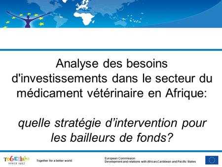European Commission Development and relations with African,Caribbean and Pacific States Together for a better world Analyse des besoins d'investissements.