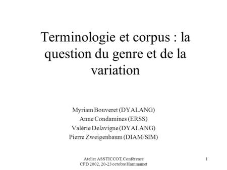 Terminologie et corpus : la question du genre et de la variation
