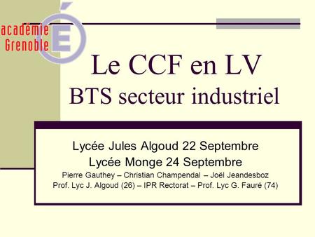 Le CCF en LV BTS secteur industriel