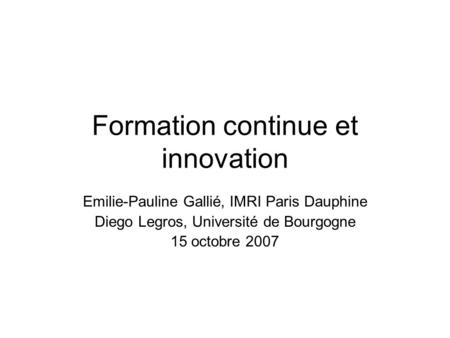 Formation continue et innovation