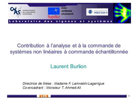 Laurent Burlion Directrice de thèse : Madame F. Lamnabhi-Lagarrigue