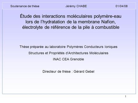 Soutenance de thèse Jérémy CHABE /04/08