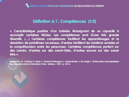 Définition 6.1 : Compétences (1/2)