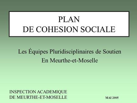 PLAN DE COHESION SOCIALE