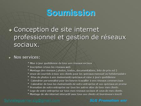 Soumission Conception de site internet professionnel et gestion de réseaux sociaux. Conception de site internet professionnel et gestion de réseaux sociaux.