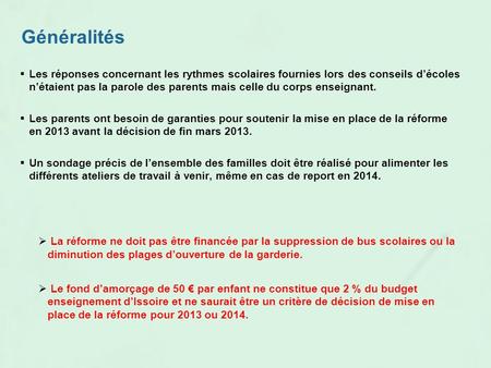 Propositions pour la réforme des rythmes scolaires à Issoire 19 Mars 2013