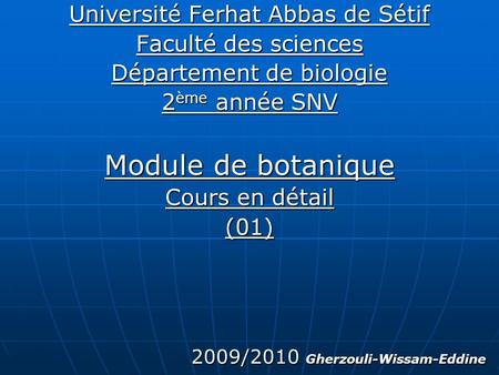 Module de botanique Université Ferhat Abbas de Sétif