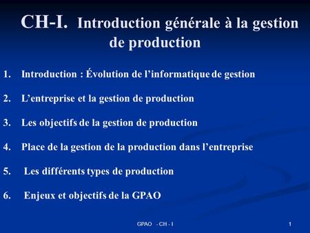 CH-I. Introduction générale à la gestion de production