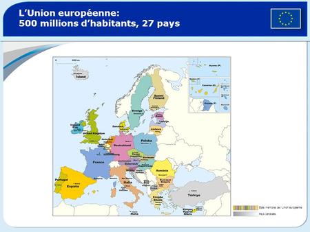 LUnion européenne: 500 millions dhabitants, 27 pays États membres de lUnion européenne Pays candidats.