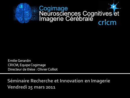 Séminaire Recherche et Innovation en Imagerie Vendredi 25 mars 2011