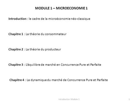 MODULE 1 – MICROECONOMIE 1