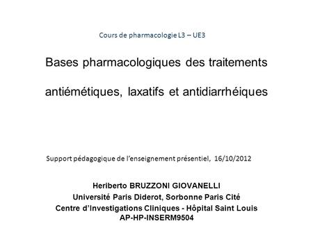 Cours de pharmacologie L3 – UE3