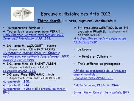 Epreuve d’Histoire des Arts 2013