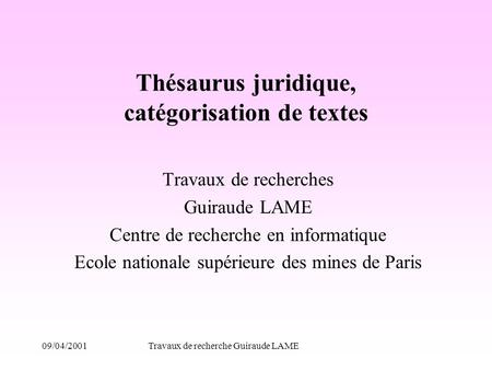 Thésaurus juridique, catégorisation de textes