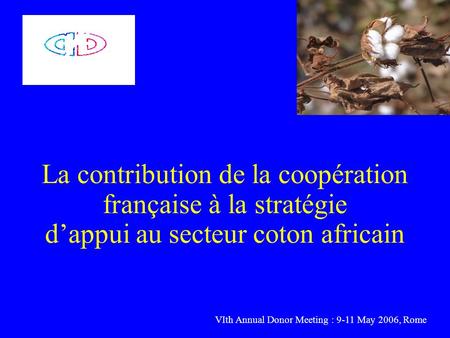 La contribution de la coopération française à la stratégie dappui au secteur coton africain VIth Annual Donor Meeting : 9-11 May 2006, Rome.