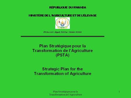 Plan Stratégique pour la Transformation de l'Agriculture