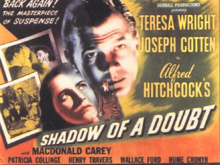 Shadow of a doubt (lombre dun doute) Date de sortie : 1943 Réalisateur : Alfred Hitchcock Acteurs principaux : –Joseph Cotten dans le rôle de Uncle Charlie.