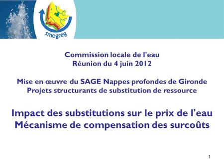 1 Commission locale de l'eau Réunion du 4 juin 2012 Mise en œuvre du SAGE Nappes profondes de Gironde Projets structurants de substitution de ressource.