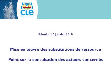 Réunion 10 janvier 2010 Mise en œuvre des substitutions de ressource Point sur la consultation des acteurs concernés.