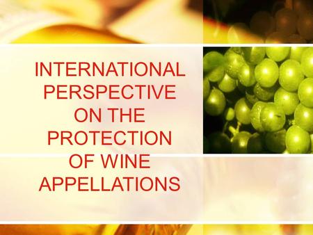 INTERNATIONAL PERSPECTIVE ON THE PROTECTION OF WINE APPELLATIONS.