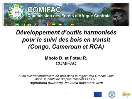 1 Développement doutils harmonisés pour le suivi des bois en transit (Congo, Cameroun et RCA) Mbolo D. et Foteu R. COMIFAC Les flux transfrontaliers de.