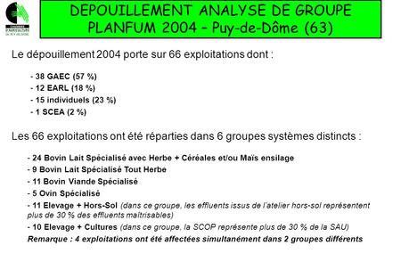 DEPOUILLEMENT ANALYSE DE GROUPE PLANFUM 2004 – Puy-de-Dôme (63)