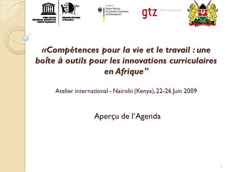 1 «Compétences pour la vie et le travail : une bo î te à outils pour les innovations curriculaires en Afrique Atelier international - Nairobi (Kenya),
