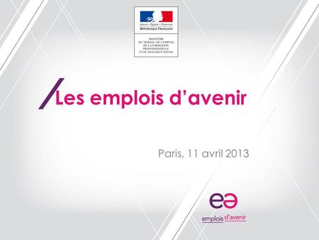 / Paris, 11 avril 2013 Les emplois davenir. / Paris, 11 avril 2013 Le dispositif des emplois davenir a pour objet: de faciliter linsertion professionnelle.