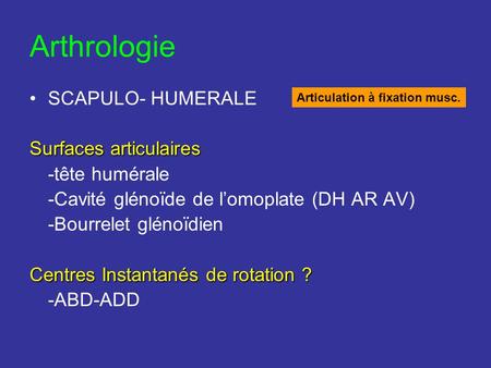 Arthrologie SCAPULO- HUMERALE Surfaces articulaires -tête humérale
