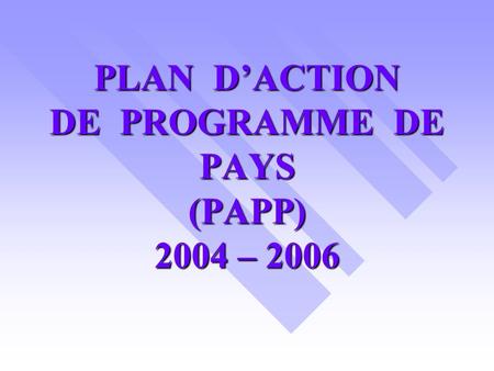 PLAN DACTION DE PROGRAMME DE PAYS (PAPP) 2004 – 2006.