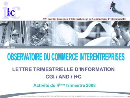 1/19 FEVRIER 2009 LETTRE TRIMESTRIELLE DINFORMATION CGI / AND / I+C 11, rue Christophe-Colomb 75008 Paris Tél.: 33 (0)1 47 20 30 33 Fax : 33 (0)1 47 20.