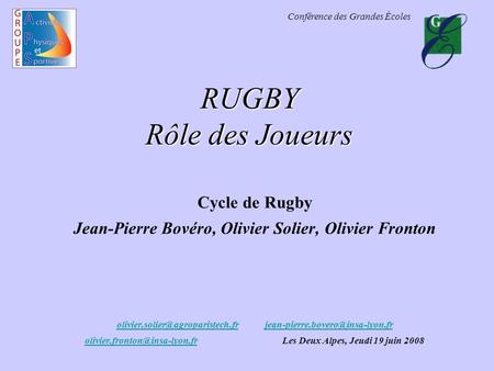 RUGBY Rôle des Joueurs Cycle de Rugby