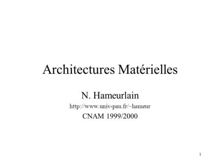 Architectures Matérielles