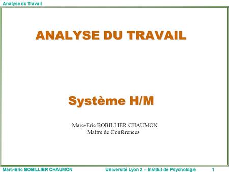 ANALYSE DU TRAVAIL Système H/M