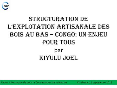 STRUCTURATION DE L’EXPLOTATION ARTISANALE DES BOIS AU BAS – CONGO: un enjeu pour tous par KIYULU JOEL Union internationale pour la Conservation de la.