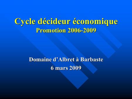 Cycle décideur économique Promotion 2006-2009 Domaine dAlbret à Barbaste 6 mars 2009.