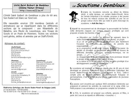 Le Scoutisme à Gembloux… Unité Saint Guibert de Gembloux