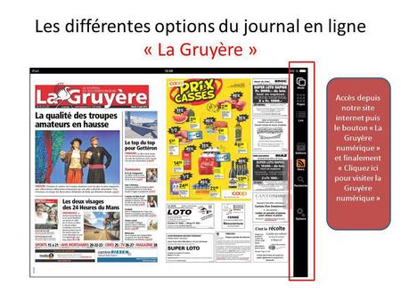 Les différentes options du journal en ligne « La Gruyère »
