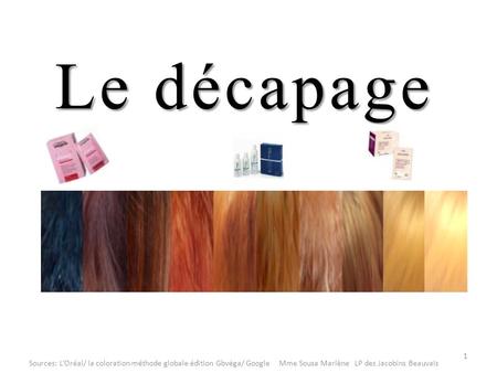 Le décapage Sources: L’Oréal/ la coloration méthode globale édition Gbvéga/ Google Mme Sousa Marlène LP des Jacobins Beauvais.