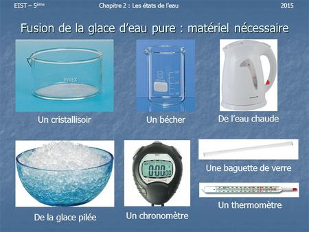 Fusion de la glace d’eau pure : matériel nécessaire