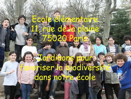 Ecole élémentaire 11, rue de la plaine 75020 Paris Jardinons pour favoriser la biodiversité dans notre école.