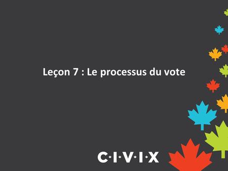 Leçon 7 : Le processus du vote. Qui peut voter? Pour pouvoir voter aux élections provinciales en Ontario, vous devez : –Être un citoyen canadien, –Etre.