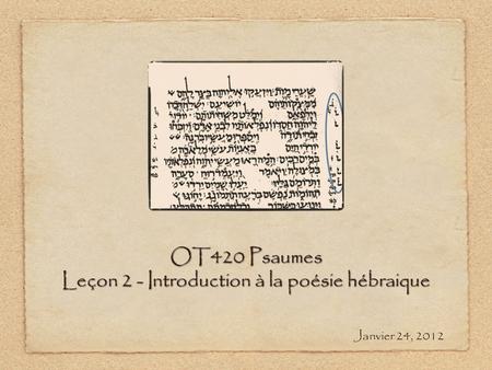 OT420 Psaumes Leçon 2 - Introduction à la poésie hébraique