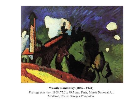 Wassily Kandinsky (1866 – 1944) Paysage à la tour, 1908, 75.5 x 99.5 cm., Paris, Musée National Art Moderne, Centre Georges Pompidou.
