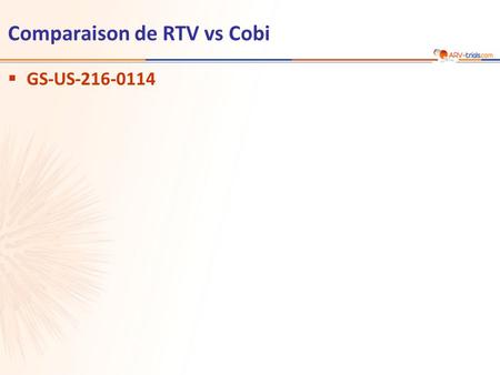 Comparaison de RTV vs Cobi  GS-US-216-0114. Gallant JE. JID 2013;208:32-9 GS-US-216-0114  Schéma de l’étude  Objectif –Non infériorité de COBI comparé.