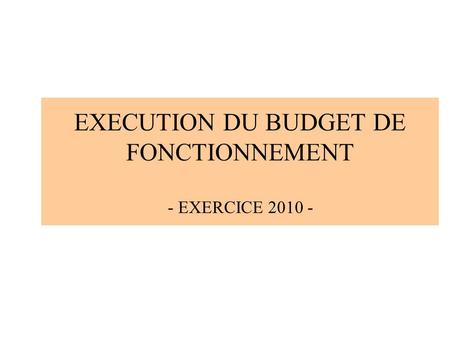 EXECUTION DU BUDGET DE FONCTIONNEMENT - EXERCICE 2010 -