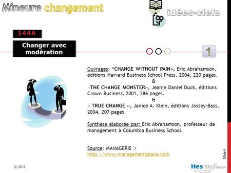144A (c) 2012 Slide 1 Source: MANAGERIS /   Ouvrages: “CHANGE WITHOUT PAIN», Eric Abrahamson,