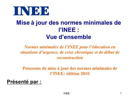 Mise à jour des normes minimales de l’INEE : Vue d’ensemble